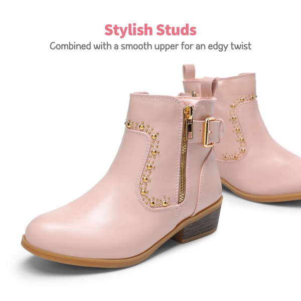 Girls Low Heel Zipper Ankle Boots - PINK - 1